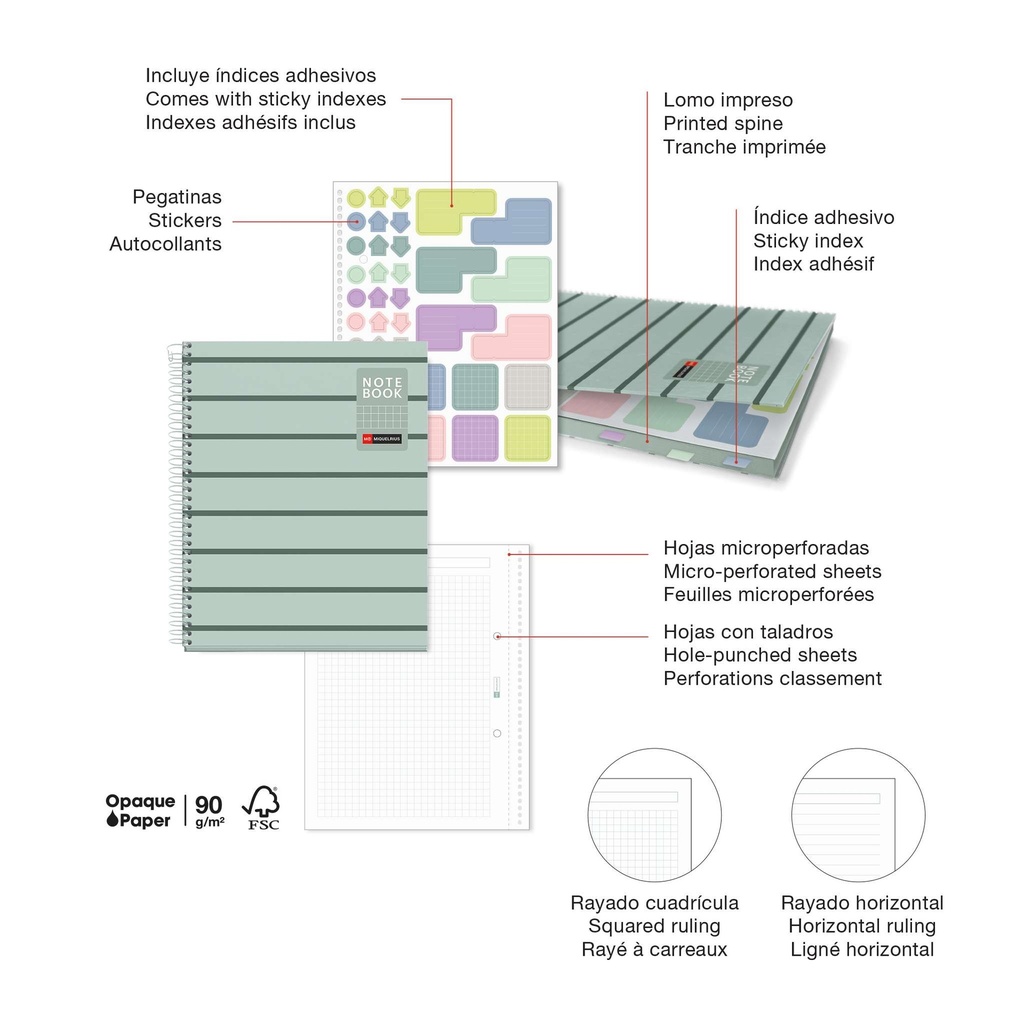 Cuaderno espiral 5X5 A5 90g 80h 1B T/D 2T microperforado Between The Lines Miquelrius 