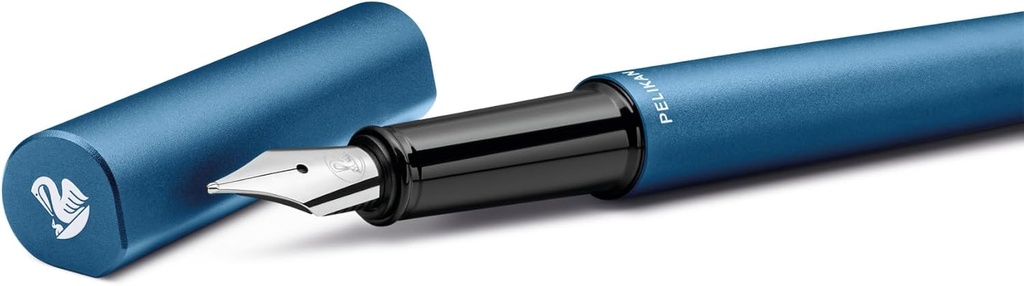 Pluma Estilográfica INEO para Escuela y Oficina, Diseño Minimalista, de Aluminio, Recargable, en Estuche de Regalo de Metal Moldeado, Sostenible, Blue Sapphire Mate Pelikan