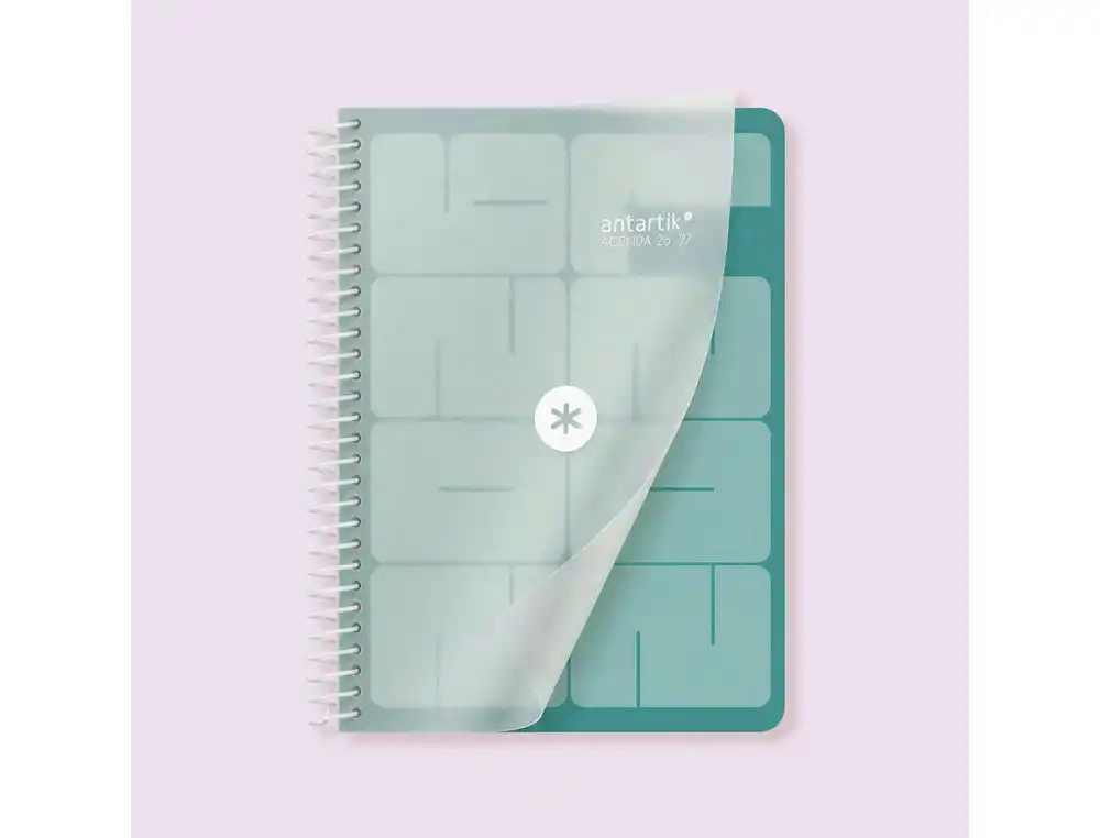  Agenda escolar  26-27 espiral essentials día página A5+ bilingue 80g FSC azul turquesa Antartik