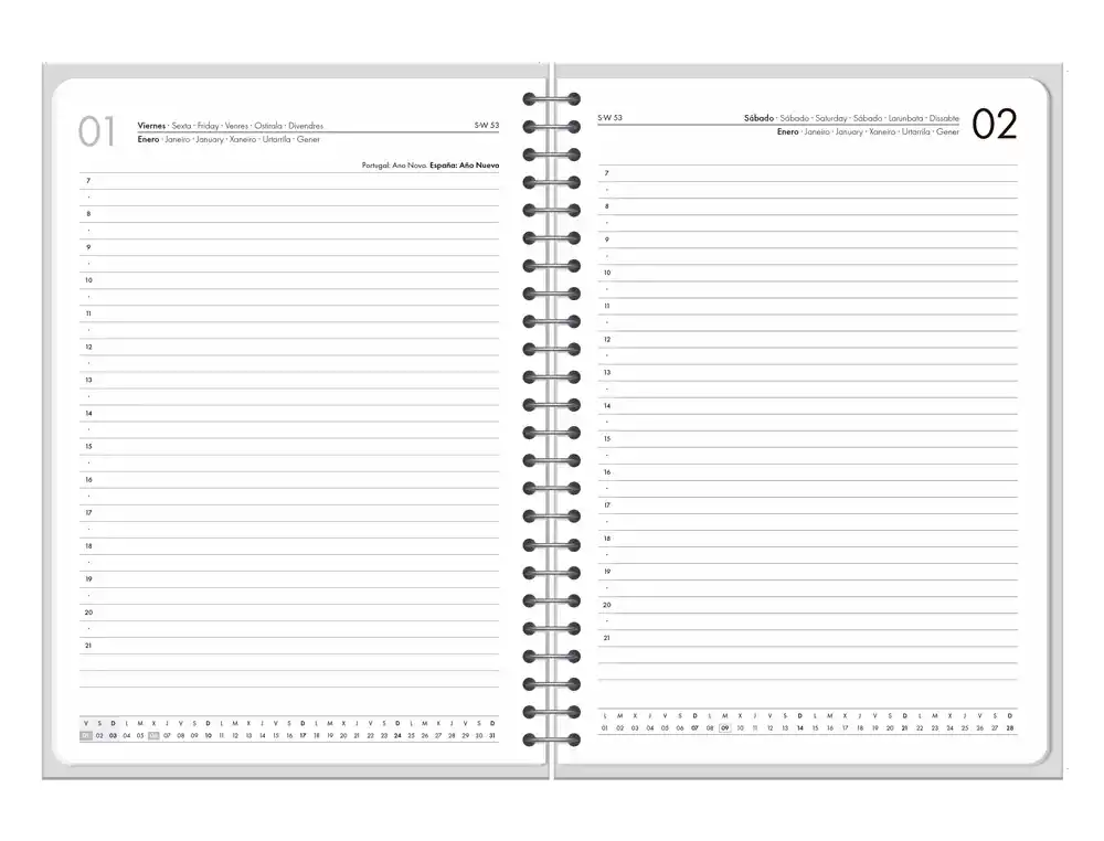 Agenda espiral  2027 Olbia día página A4 bilingue 60g papel FSC Liderpapel