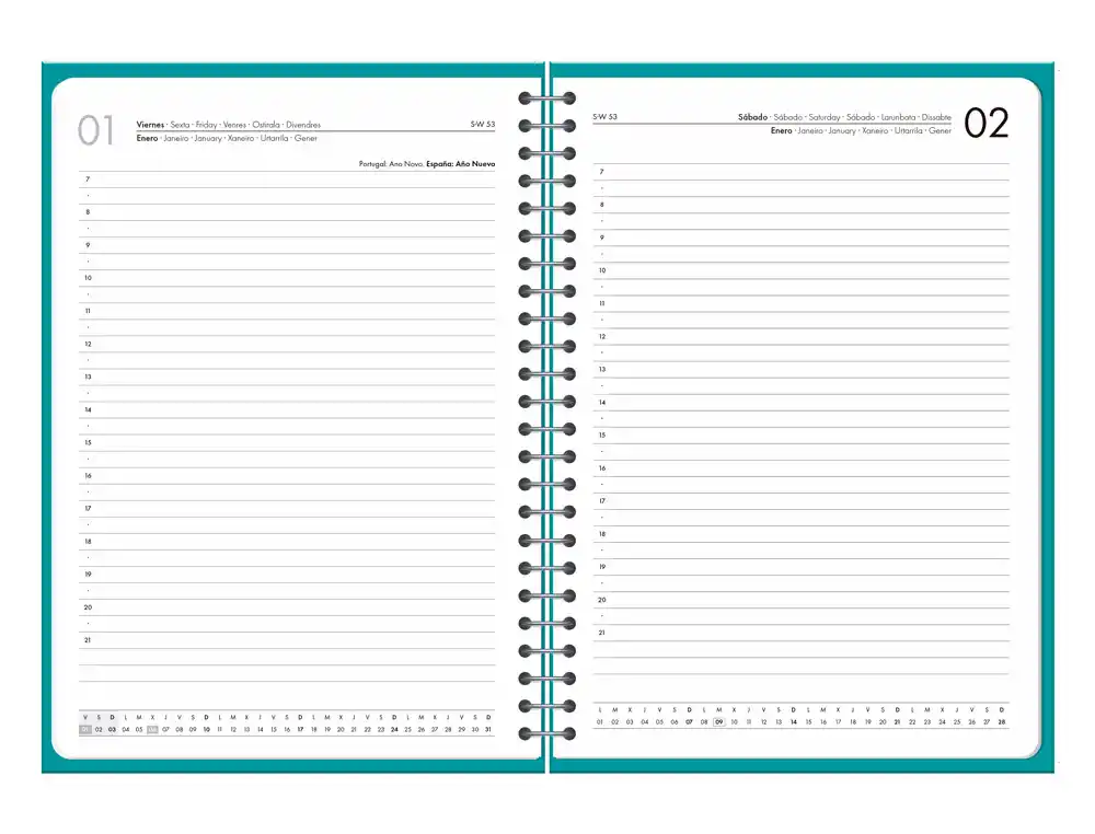 Agenda espiral 2027 Basic día página A6 bilingüe 60g FSC Liderpapel