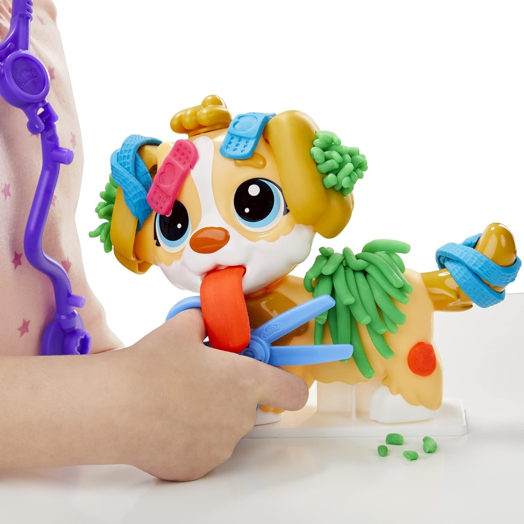 Veterinario set con cachorro de juguete, transportín, 10 herramientas, 5 colores Play-Doh +3