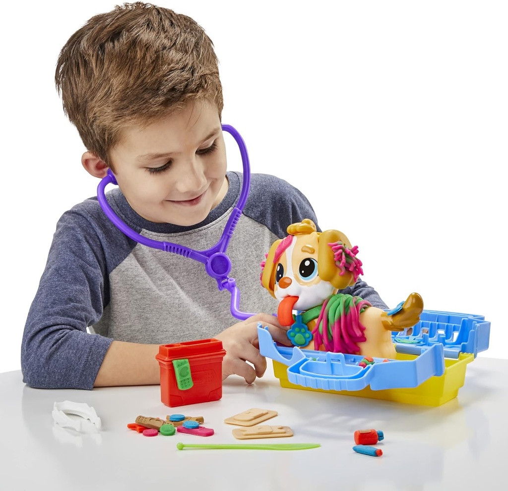 Veterinario set con cachorro de juguete, transportín, 10 herramientas, 5 colores Play-Doh +3