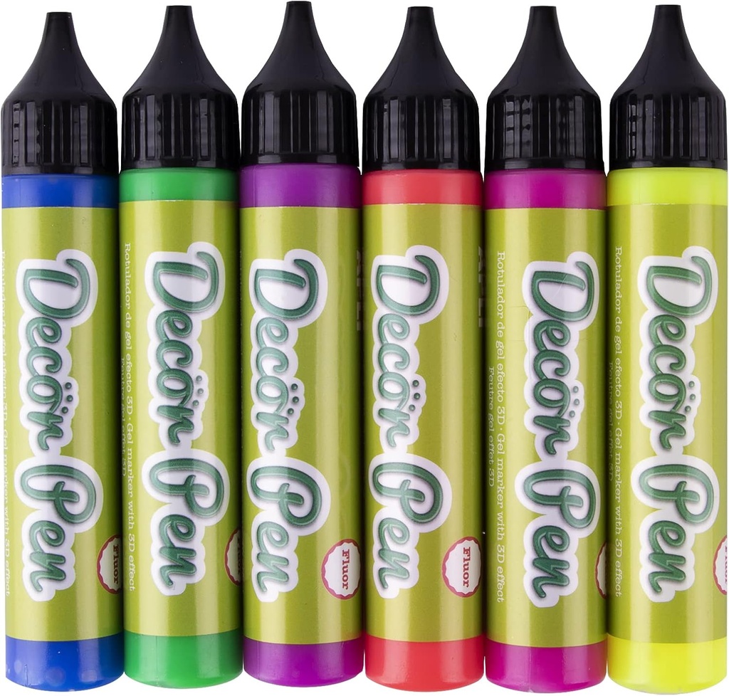 Rotuladores efecto 3D - Decorpen acabado FLUOR ideales para decorar todo tipo de superficies 6uds Apli