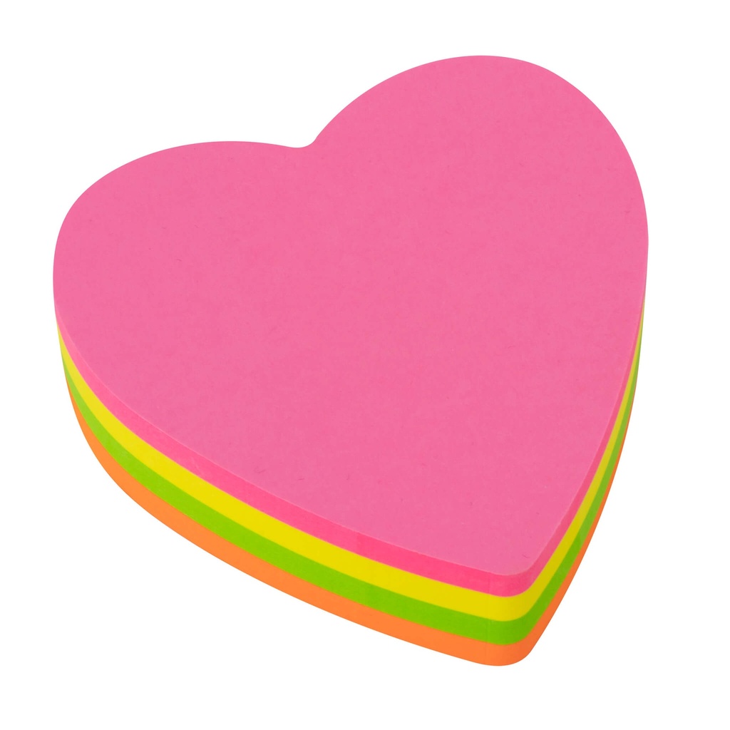 Notas adhesivas corazón 70 x 70 mm bloc de 200 hojas 4 colores surtidos fluorescentes