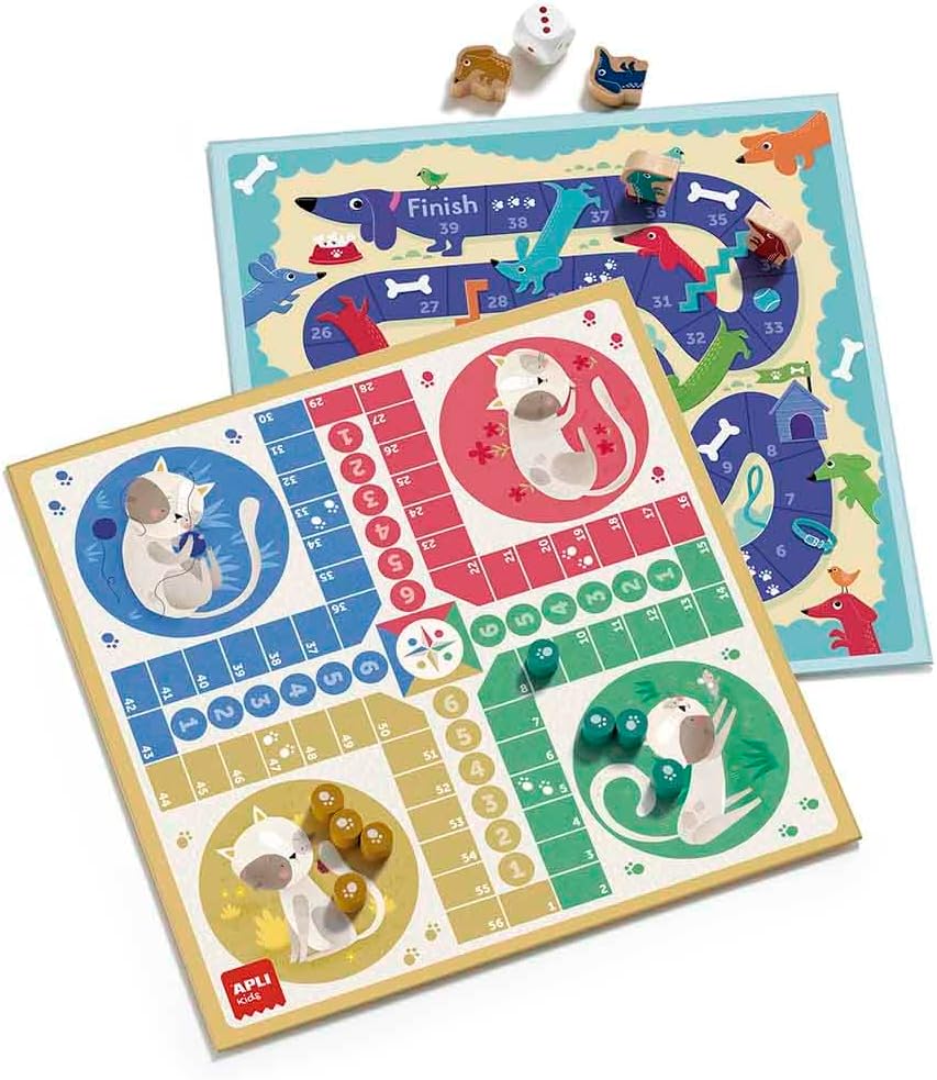 Juegos reunidos 4 en 1, set de 4 juegos clásicos de mesa ilustrados: oca, parchís,escaleras y 4 en raya. +3a Apli
