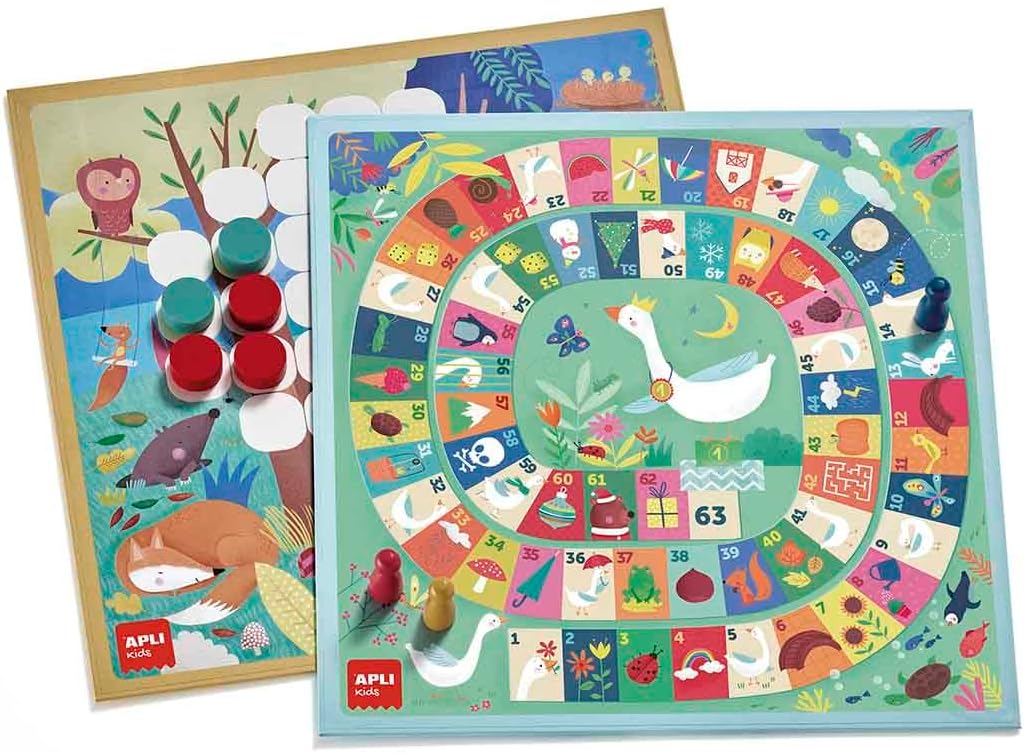 Juegos reunidos 4 en 1, set de 4 juegos clásicos de mesa ilustrados: oca, parchís,escaleras y 4 en raya. +3a Apli
