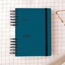 Agenda 2026 día por página, Similar A5+ (160.5 x 218 mm), Planificación diaria, Tapa texturizada, Papel 100 g/m², Cierre elástico, Espiral metálico dividido, Español-EN-PT, Marino Miquelrius