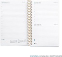 Agenda 2026 día por página, Similar A6+ (117 x 182 mm), Planificación diaria, Cubierta rígida cartón, Espiral, Cierre goma elástica, Papel 80 g/m², Español-EN-PT, Noir garden Miquelrius