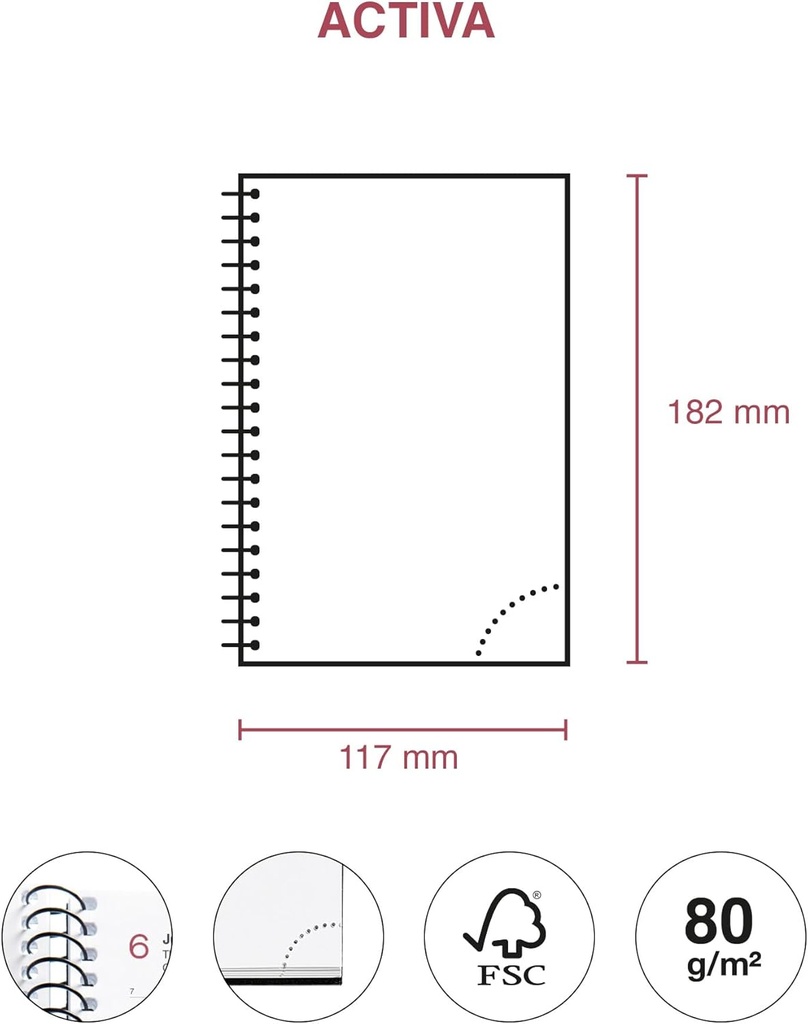 Agenda 2026 semana vista, Similar A6+ (117 x 182 mm), Cubierta flexible polipropileno, Espiral, Papel 80 g/m², Planificador semanal, Español-EN-PT, Color rojo Miquelrius
