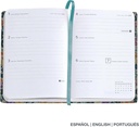 Agenda 2026 semana vista, Fácil de llevar (122 x 168 mm), Planificación semanal, Cubierta rígida cartón, Espiral, Cierre goma elástica, Papel 80 g/m², Español-EN-PT, Flowers Miquelrius