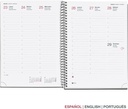 Agenda 2026 semana vista, Similar A5+ (155 x 213 mm), Cubierta flexible polipropileno, Espiral, Papel 80 g/m², Planificador semanal, Español-EN-PT, Color gris Miquelrius