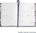Agenda 2026 semana vista, Fácil de llevar (122 x 168 mm), Planificación semanal, Cubierta rígida cartón, Espiral, Cierre goma elástica, Papel 80 g/m², Español-EN-PT, Black&Blue Miquelrius