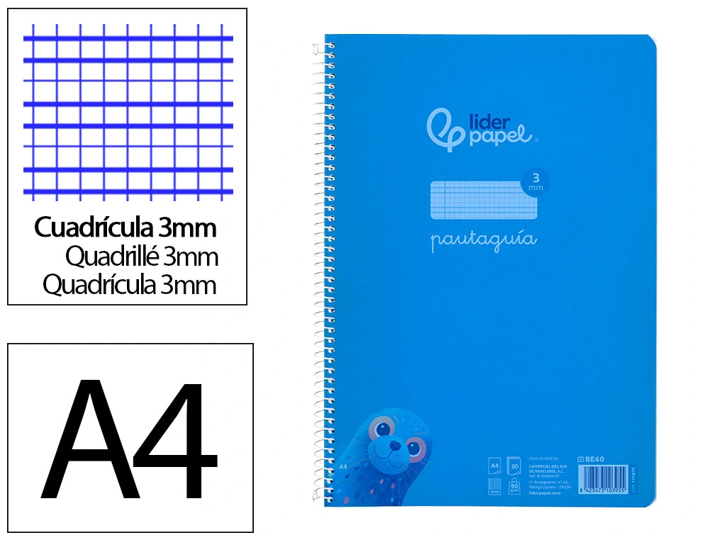 Cuaderno espiral 3X3 pautaguia A4 90g 80h T/P Liderpapel
