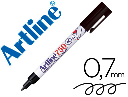  Rotulador artline marcador permanente lavable para textil ek-750 negro punta redonda 0,7mm. Artiline