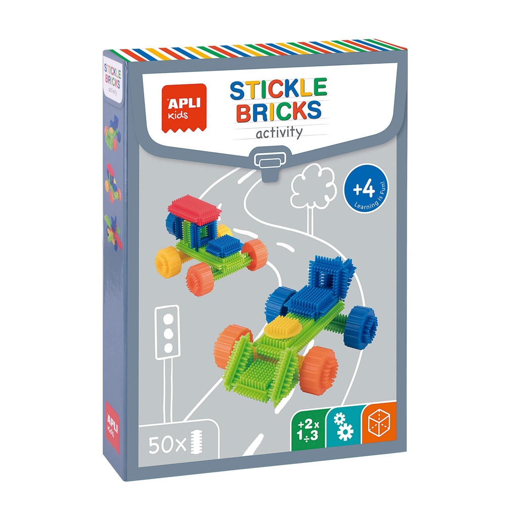 Juego de construcción Stickle Bricks - 50 piezas para construir vehículos y personajes - Incluye 8 fichas +4a Apli