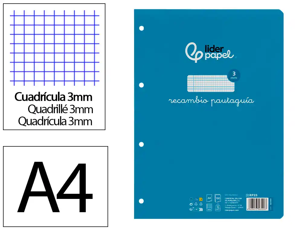 Recambio 3X3 pautaguia A4 75g 100h 4T Liderpapel