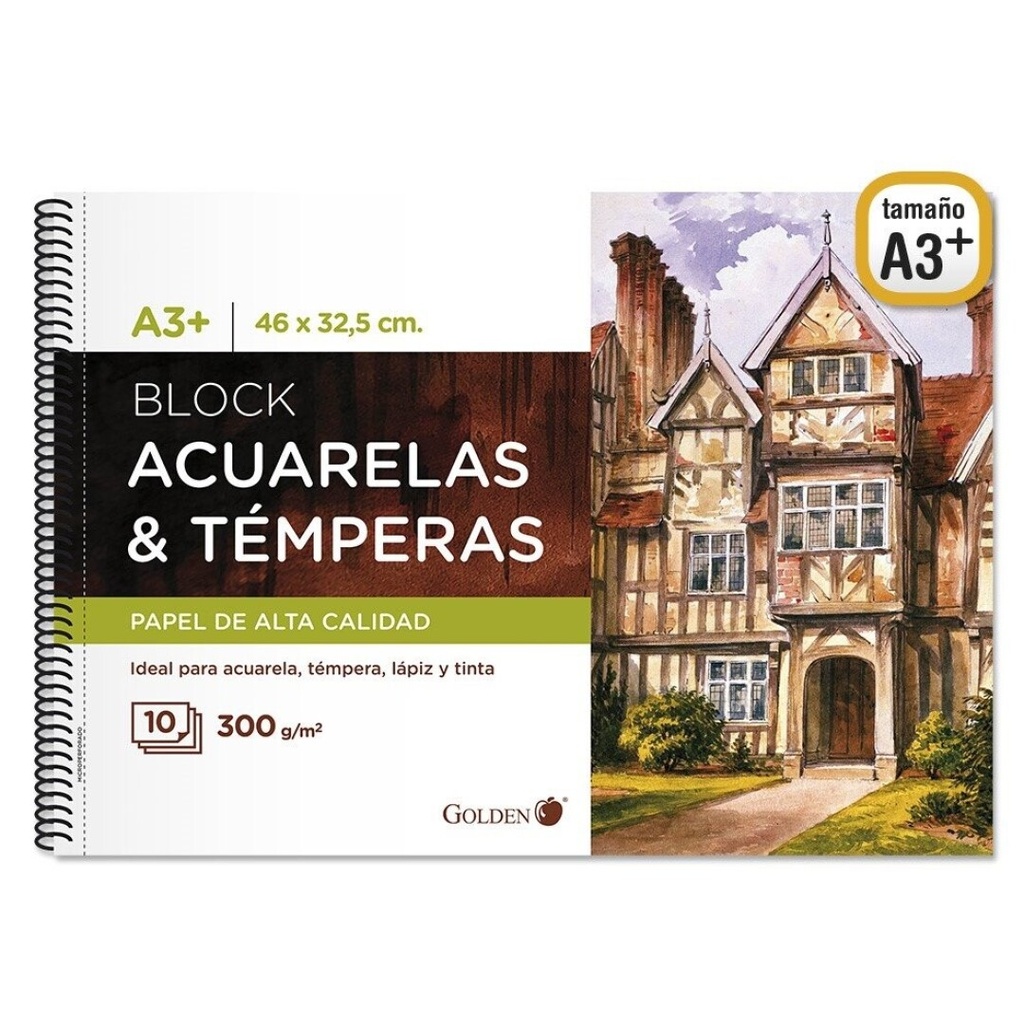 Bloc dibujo acuarela y acuarela A3+ 300g 10h Golden