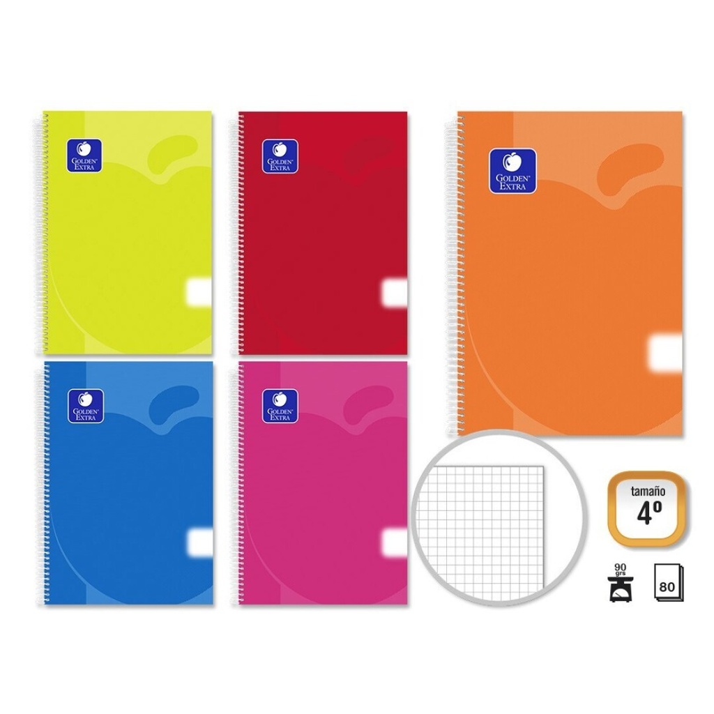 Cuaderno espiral 4x4 4º 90g 80h T/P colores surtidos Golden