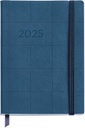 Agenda 2025, Agenda anual 122x168 mm, Agenda día página, Cubierta flexible símil piel cosida, Papel 80 g/m², Español, Inglés y Portugués, Color azul marino Miquelrius