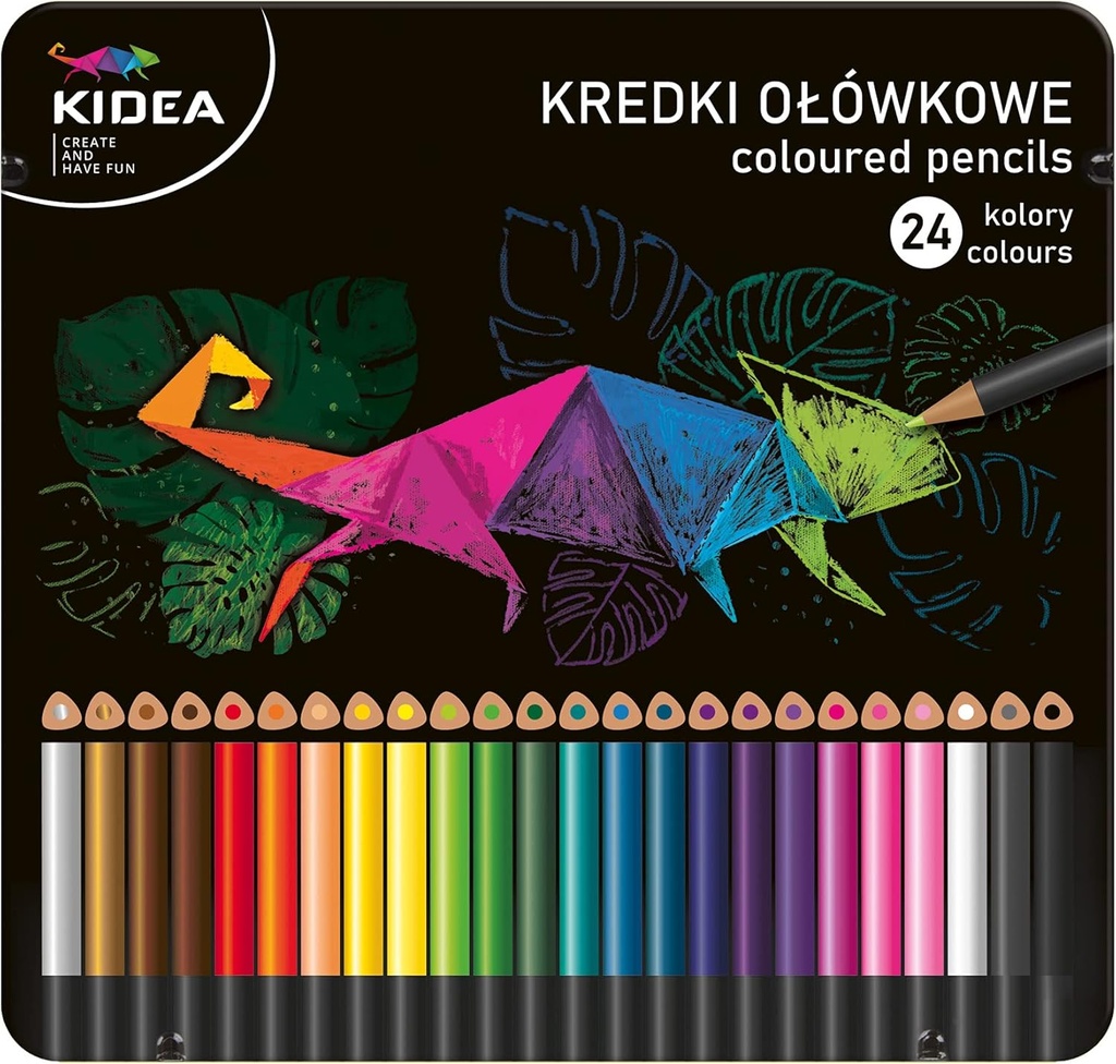Lapices colores 24uds triangulares caja metálica Kidea