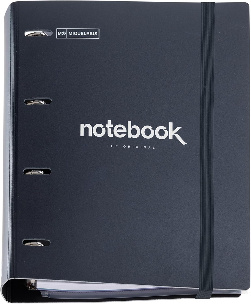 Carpebloc de plástico polyfoam, Carpeta anillas A4, Incluye un recambio de 100 hojas cuadriculadas + 4 separadores + 1 sobre de polipropileno, Archivador 4 anillas con cierre de goma Miquelrius