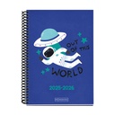 Agenda Escolar 25-26, Planificador 10 Meses: Septiembre 2025 a Junio 2026, Espiral de plásico, Tamaño 150 x 213 mm, Semana Vista, Vuelta al cole con estilo y diversión, Español-Inglés Miquelrius