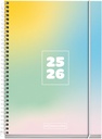 Agenda Escolar 25-26, Planificación 10 meses: de Septiembre 2025 a Junio 2026, Tamaño 117 x 174 mm, Día Página, Cubierta de Cartón Forrado, Espiral Metálico Blanco, Español-Inglés Miquelrius