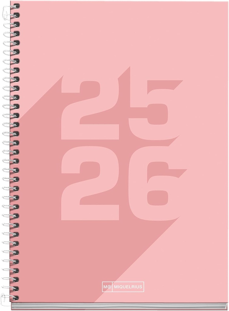 Agenda Escolar 25-26, Planificador 10 Meses: Septiembre 2025 a Junio 2026, Tamaño 150 x 213 mm, Día Página, Cubierta de Cartón Forrado, Espiral metálico, Español-Inglés Miquelrius