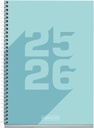 Agenda Escolar 25-26, Planificador 10 Meses: Septiembre 2025 a Junio 2026, Tamaño 150 x 213 mm, Semana Vista, Cubierta de Cartón Forrado, Espiral metálico, Español-Inglés Miquelrius