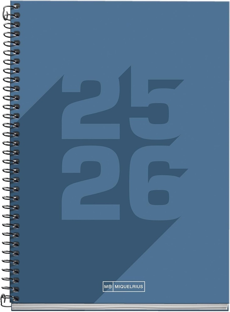 Agenda Escolar 25-26, Planificador 10 Meses: Septiembre 2025 a Junio 2026, Tamaño 150 x 213 mm, Semana Vista, Cubierta de Cartón Forrado, Espiral metálico, Español-Inglés Miquelrius