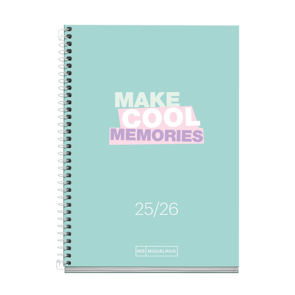 Agenda 2025 2026, Día Página, 10 meses de Septiembre a Junio, 117 x 174 mm (similar A6), Cartón Forrado, Espiral Metálico Blanco, Español-Inglés Miquelrius