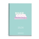 Agenda 2025 2026, Día Página, 10 meses de Septiembre a Junio, 117 x 174 mm (similar A6), Cartón Forrado, Espiral Metálico Blanco, Español-Inglés Miquelrius