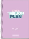 Agenda Escolar 25-26, Planificación 10 meses: de Septiembre 2025 a Junio 2026, Tamaño 117 x 174 mm, Día Página, Cubierta de Cartón Forrado, Espiral Metálico Blanco, Español-Inglés Miquelrius