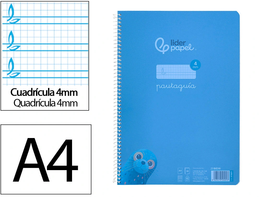 Cuaderno espiral 4X4 pautaguia A4 90g 80h T/P Liderpapel