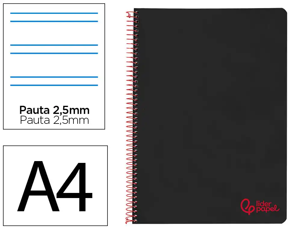 Cuaderno espiral 2L 2,5mm A4 90g 80h T/P C/M Liderpapel