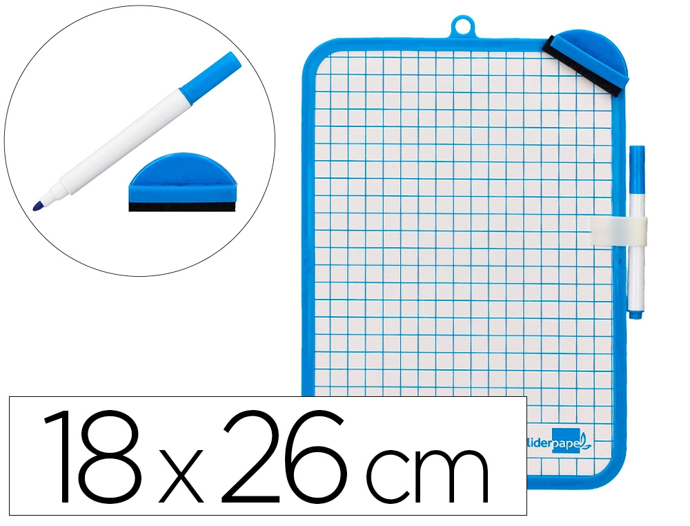 Pizarra blanca 18x26cm con borrador y rotulador Liderpapel 