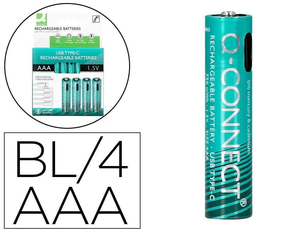  Pilas AAA recargable por usb-c 4uds Q-connect