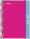 Agenda escolar 2026 2027 día página 12 meses, Tamaño A5+ (15×21,3 cm), Polipropileno, Espiral metálico a color, Cierre de goma, Cantos redondeados, Stickers, Castellano, Pink-Blue  Miquelrius
