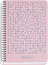 Agenda escolar 2026 2027 semana vista 10 meses, Tamaño A6+ (11,7×17,4 cm), Cartón plastificado, Espiral metálico a color, Cantos redondeados, Stickers, Español-EN, Rosa Miquelrius