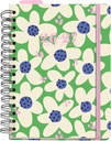 Agenda escolar 2026 2027 día página A5+, Cartón forrado y cierre de goma, Papel 100 g/m², Doble espiral, Separadores, bolsillo interior, regla marcapáginas y stickers, Green bloom Miquelrius
