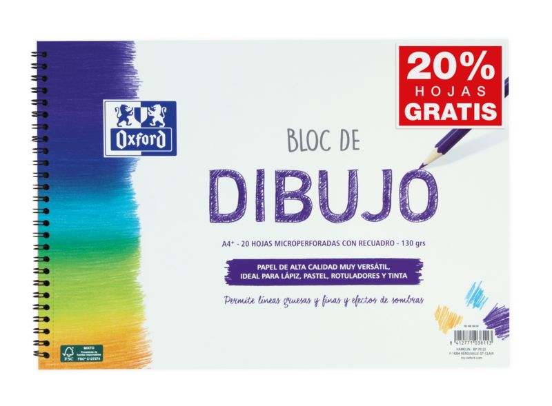 Bloc dibujo A4+ 130g 20h con recuadro microperforado Oxford 