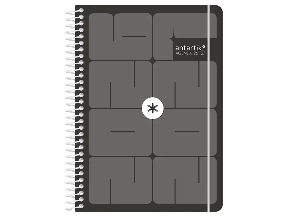 Agenda escolar 26-27 espiral essentials día página A5+ bilingue 80g FSC negro Antartik