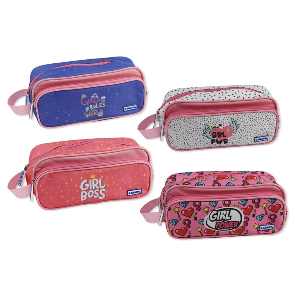 Estuche portatodo 3 cremalleras Girls colores sutidos c/asa Lagart