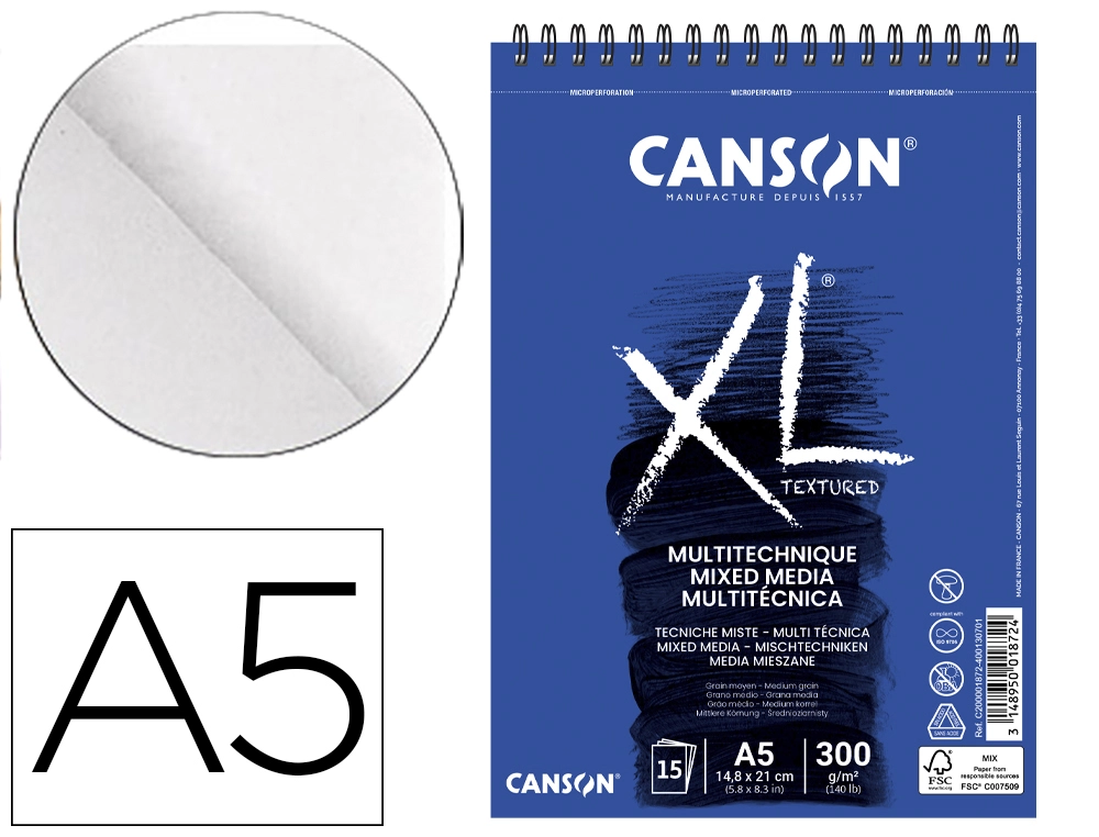 Bloc espiral acuarela A5 XL 300g 15h microperforado Canson