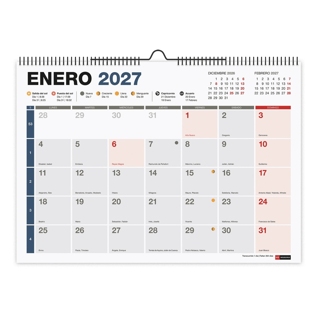 Calendario Pared A3 Completo 2027