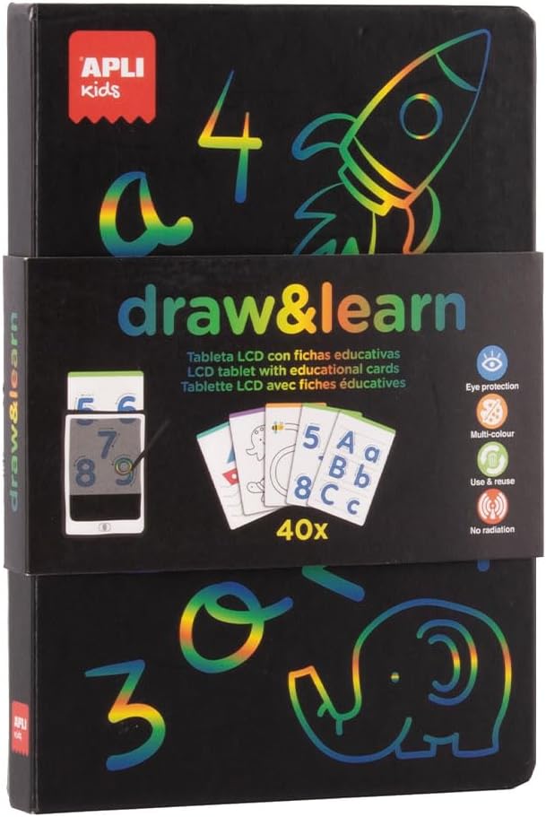 Pizarra LCD educativa Draw and Learn con plantillas para trabajar la grafomotricidad +4a Apli