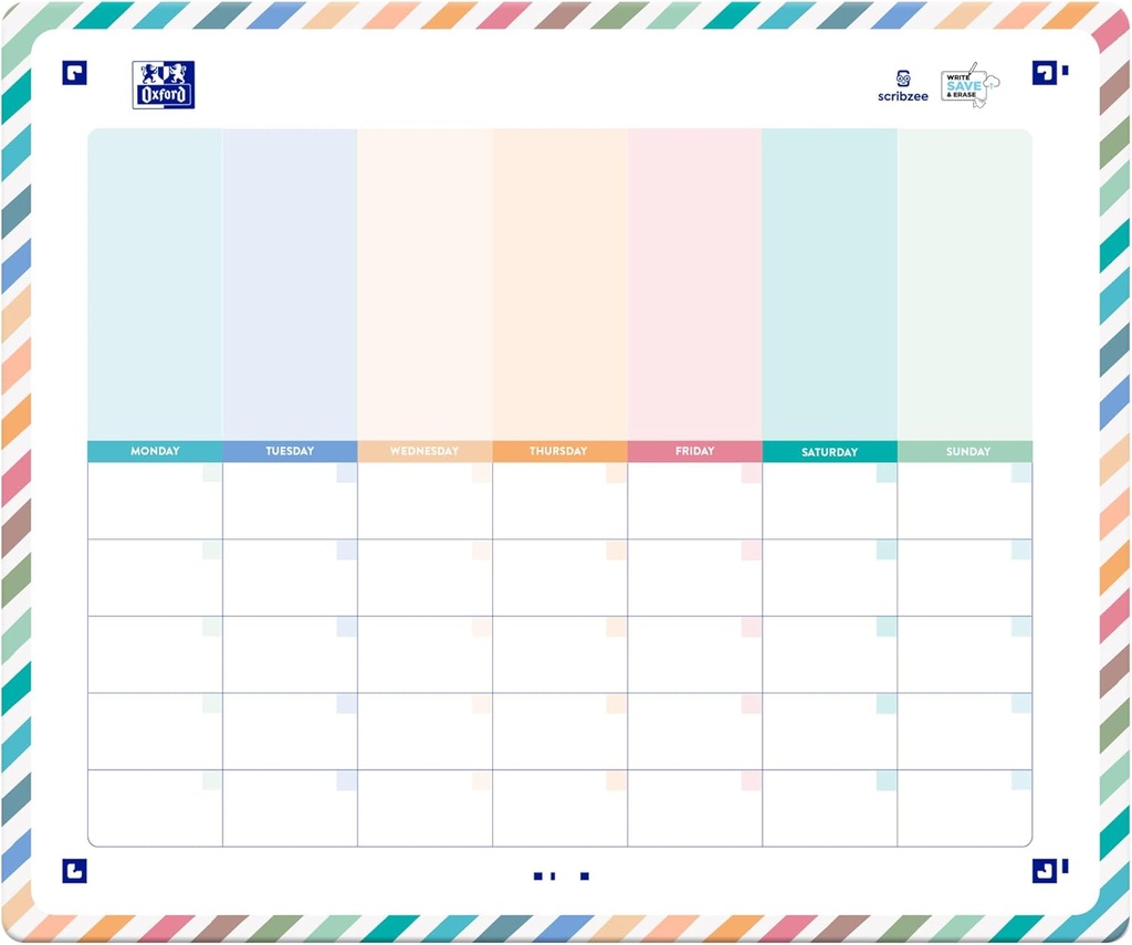 Planificador Semanal/Mensual Magnético con 3 Rotuladores y Set de Imanes, Colección Colorblock Oxford