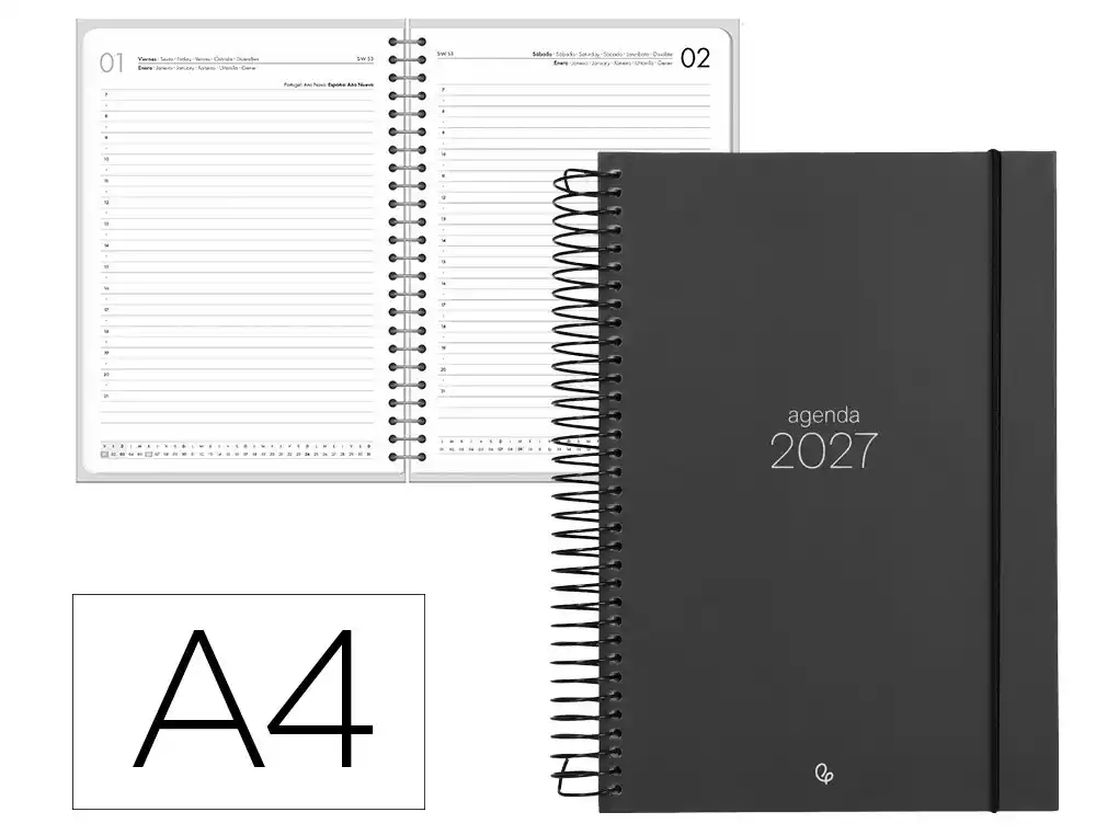 Agenda espiral  2027 Olbia día página A4 bilingue 60g papel FSC Liderpapel