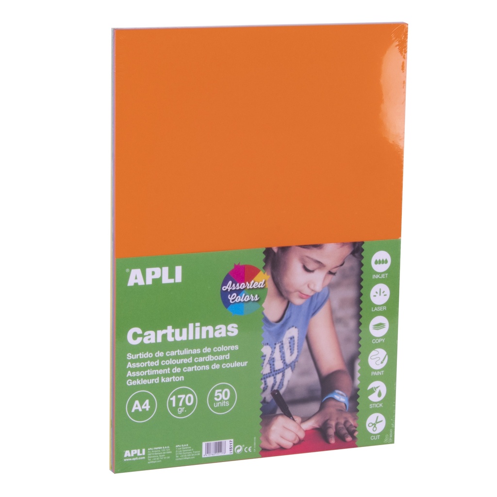 Cartulinas  A4 170g 50h colores surtidos intenso Apli